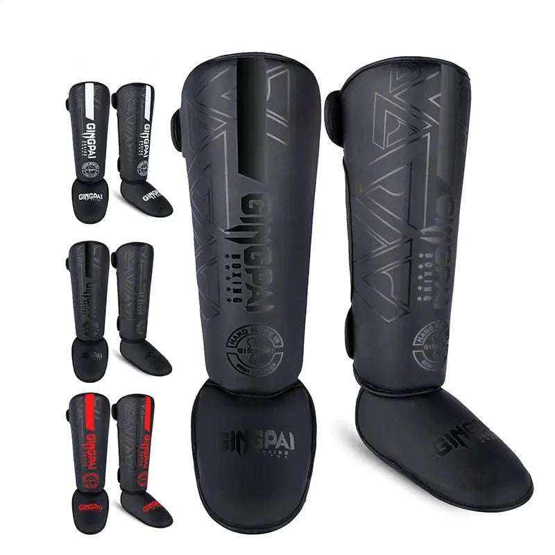 PU Leather Boxing Shin Guards Front View